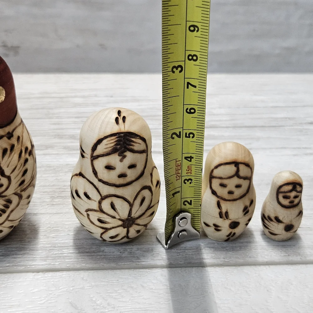 Vintage Russian Matryoshka Nesting Dolls 7 Piece Set Hand Painted Floral Design